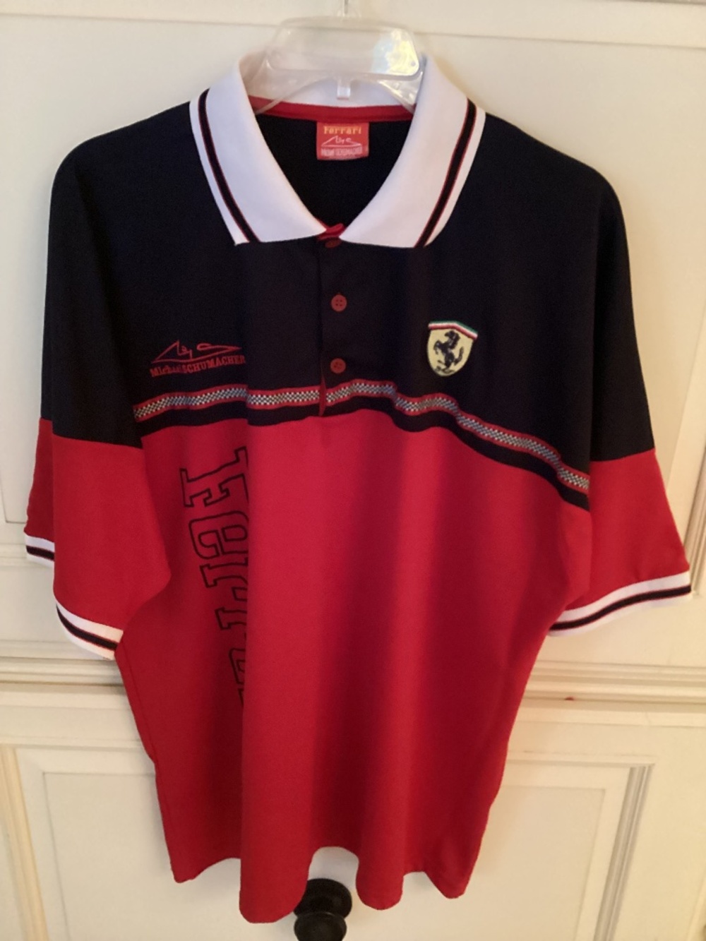 FERRARI RED AND BLUE MEN’S POLO SHIRT - SCHUMACHER - SIZE XL
